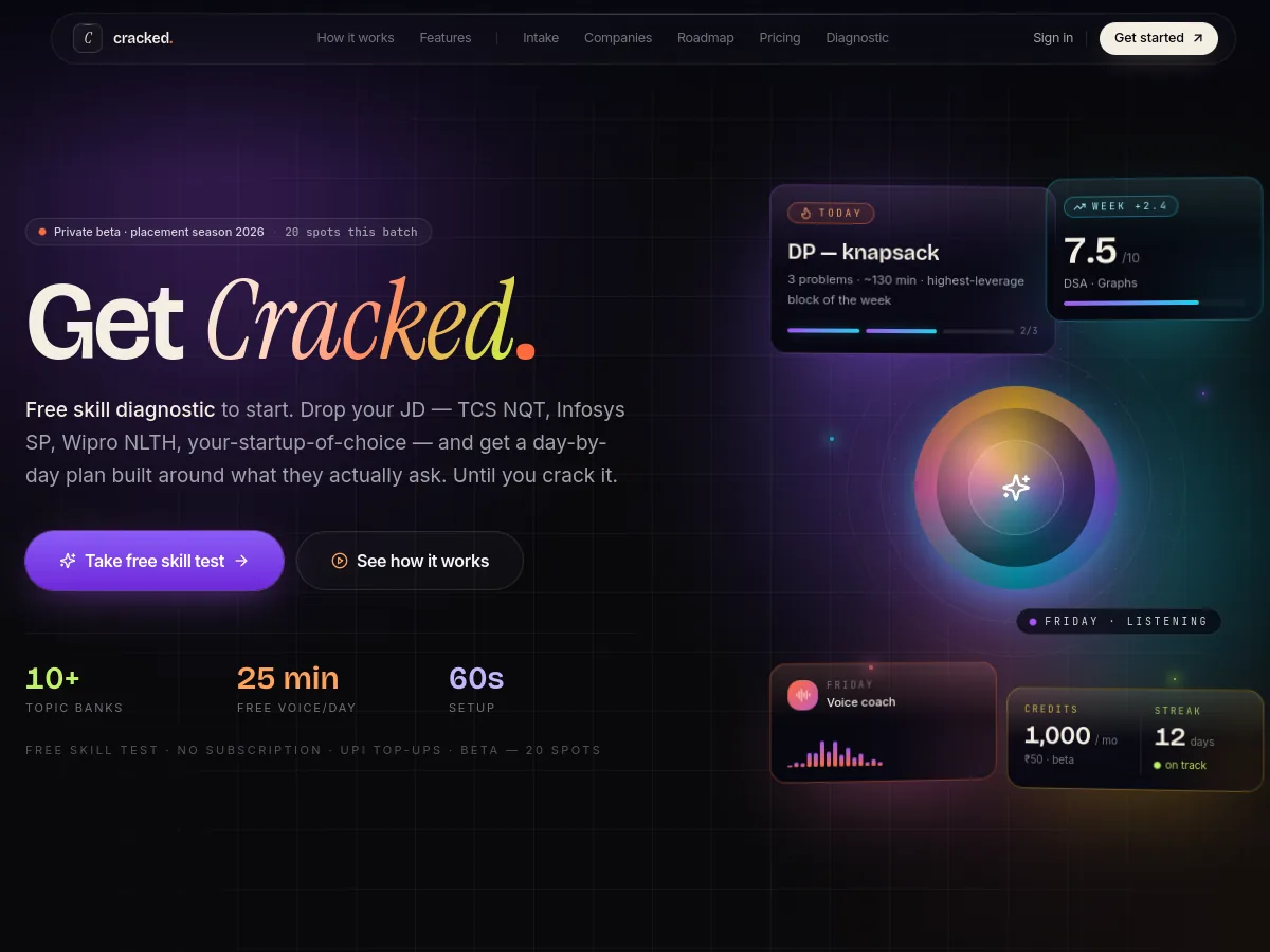 Cracked AI, live AI placement-coaching app